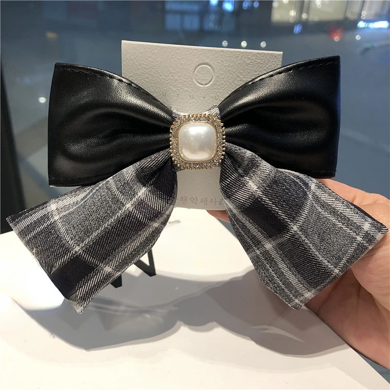 

Black Leather Bowknot Hair Clip Large Sweet Bows clips Spring Clips Super Fairy Accessories for Women Barette Cheveux