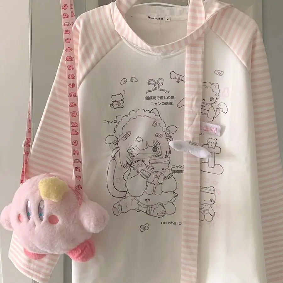 Sweet Kitten Print Graphic Tshirts O-neck Pink Striped Long Sleeve Sweatershirt Female Cute Japanese Y2k Top Aesthetic Ropa 12 Sb47ef3d03beb47e392d5f8b3186b1121H