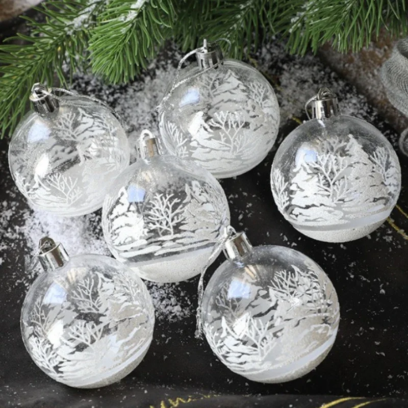 Christmas Ball Christmas Tree Decoration Window Display Transparent Ball Pendant Painted Decorations 6PCS/box 6cm
