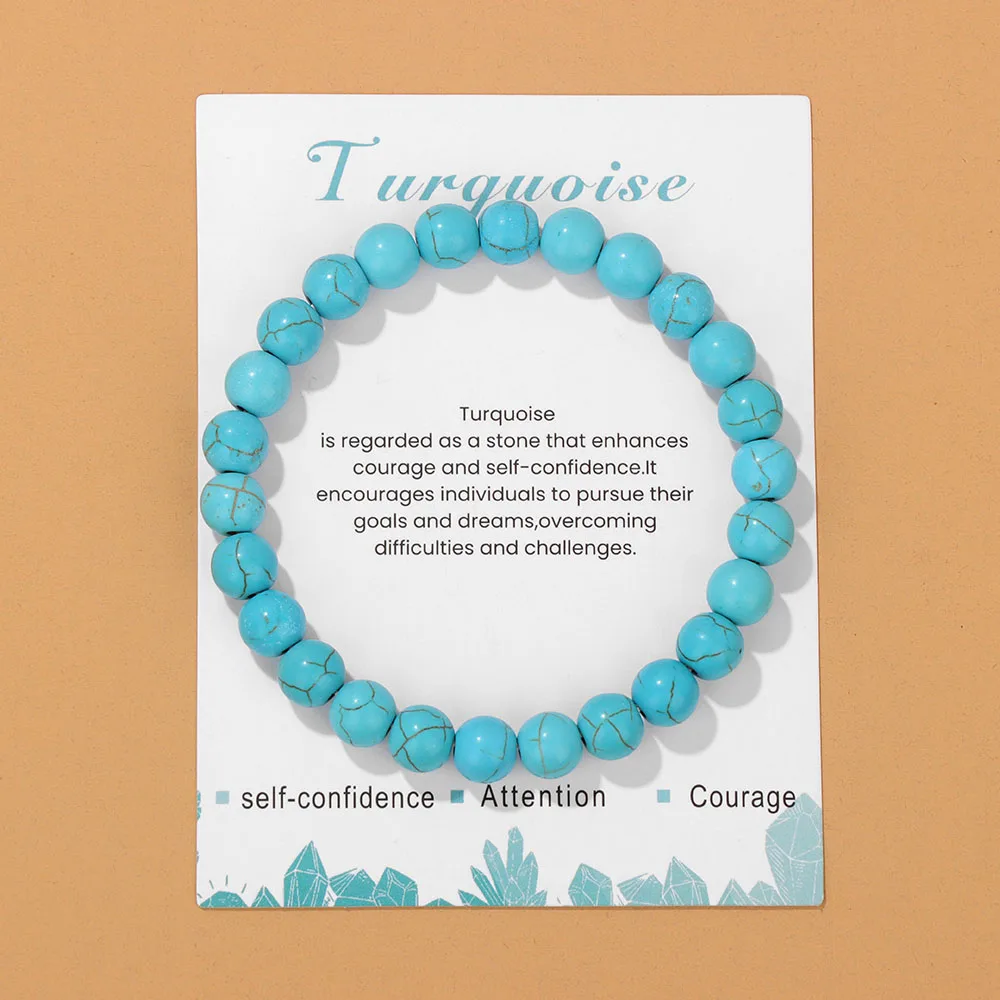 

Natural Stone Turquoises Beads Bracelet 8mm Smooth Round Beaded Bracelet Men Women Stretch Bracelet With Card Jewelry Gifts
