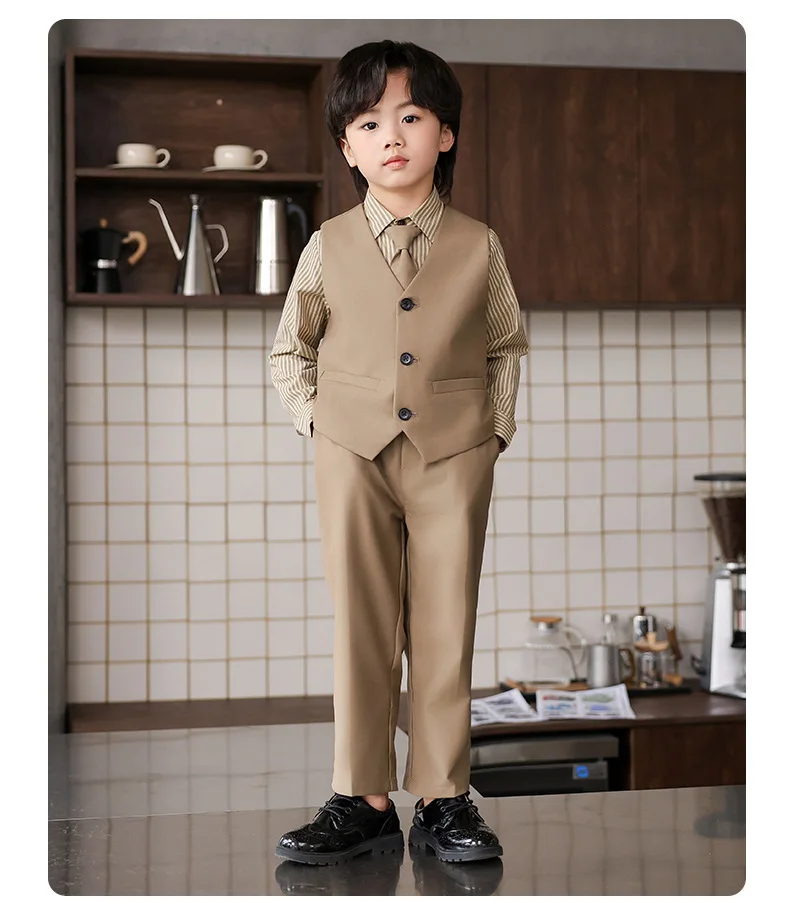 JUCPKID Sommer Kinder Anzug Set Kinder Junge Hochzeit Klavier Leistung Geburtstag Party Fotografie Kostüm Formale Kind Junge Anzug Set – Detail 5