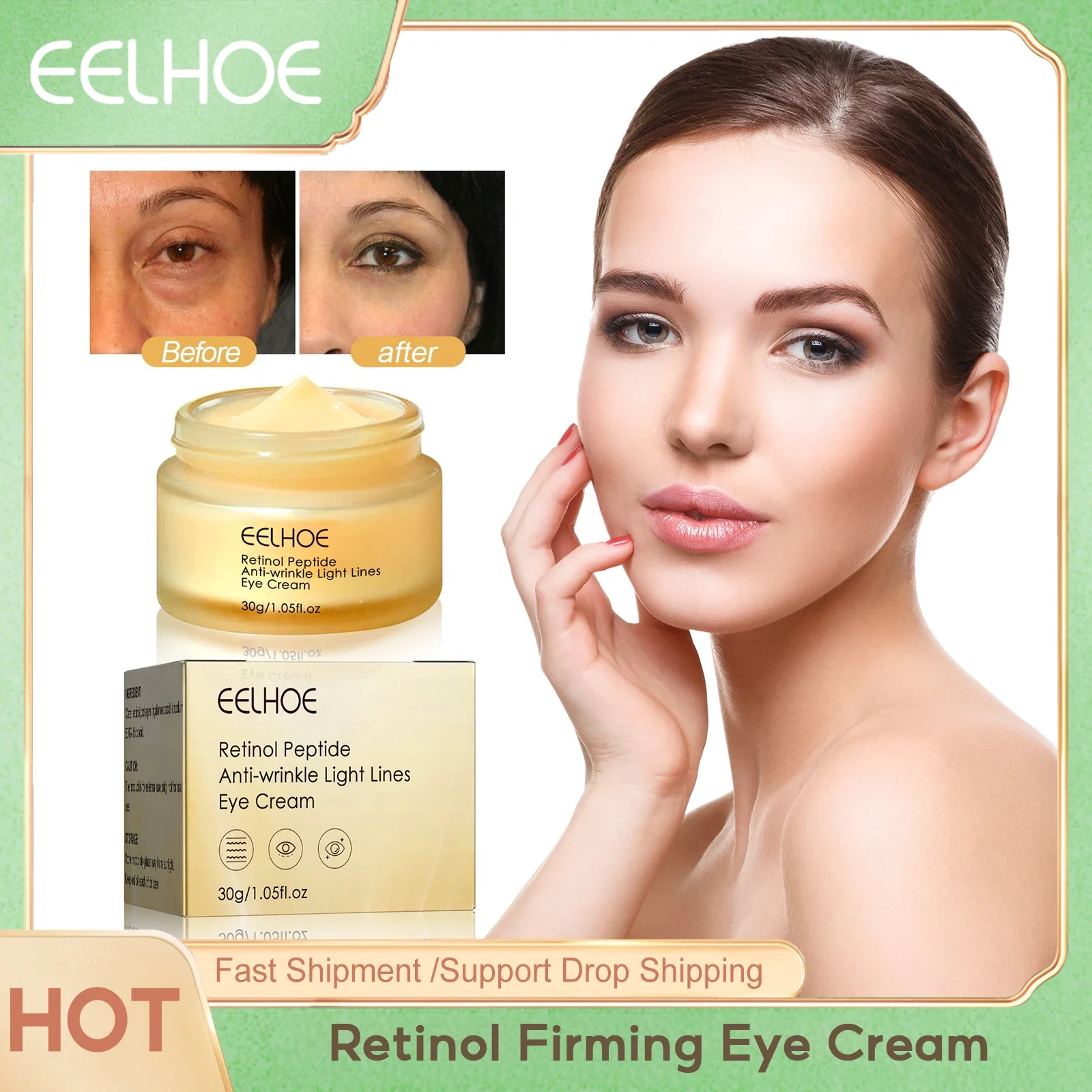 

Retinol Eye Cream Under Eye Bag Puffy Fat Removal Dark Circles Reduce Fine Line Lightening Moisturizing Eye Cream Skin Care 30g