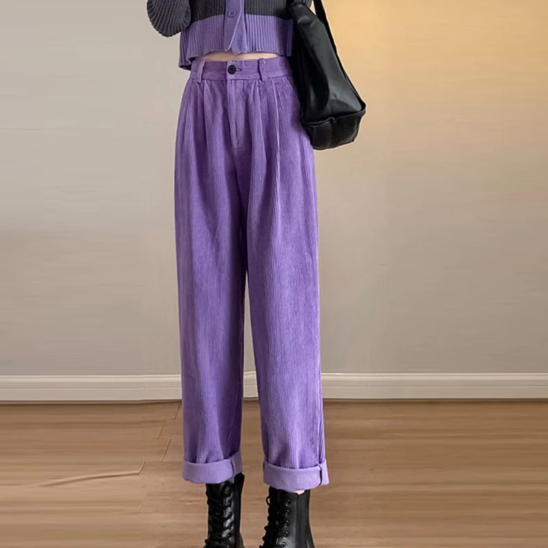 Corduroy Thickened Casual Harun Pants Women's Loose High Waist Cashmere Nine Fen Radish Dad Pants  harem pants