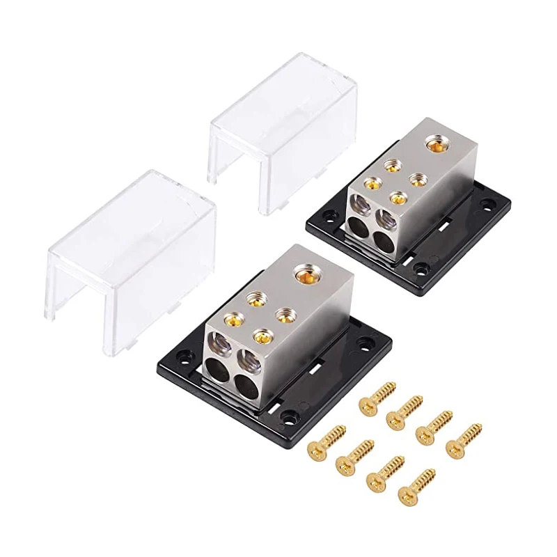 2Pcs 0 Gauge In 4 X 4 Gauge Out 4 Way Amp Copper Power Distribution Block For Car Audio Splitter Battery Terminal Connector