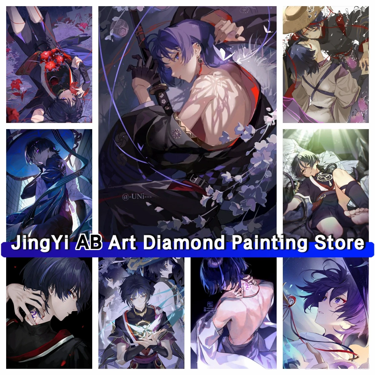 

Genshin Impact 5D Diamond Painting AB Drills Cartoon Character Scaramouche The Wanderer Crystal Cross Stitch Mosaic Home Decor