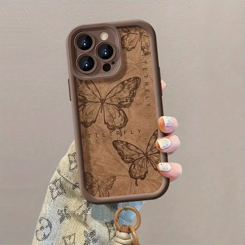 Vintage Butterfly Hand Strap Shockproof Silicone Phone Case