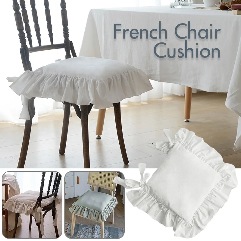 

White Nordic Ruffle Seat Cushion Princess Ruffle Bow Tie Cotton Thickened Cushion Home Living Room Sofa Window Tatami Cushion