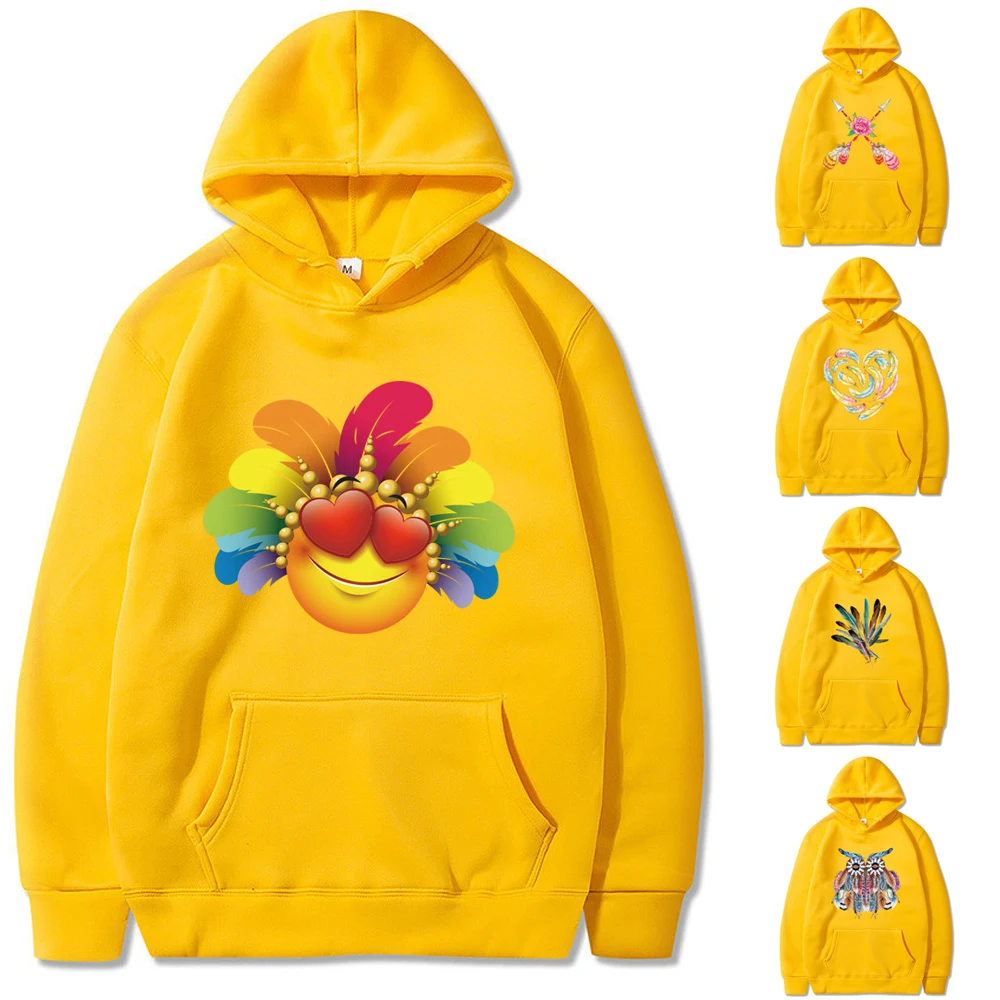 

2022 Men/women Hip Hop Casual Sweatshirts Fashion Streetwear Harajuku Feather Print Loose All-match Pullover Hoodies Clothes Top