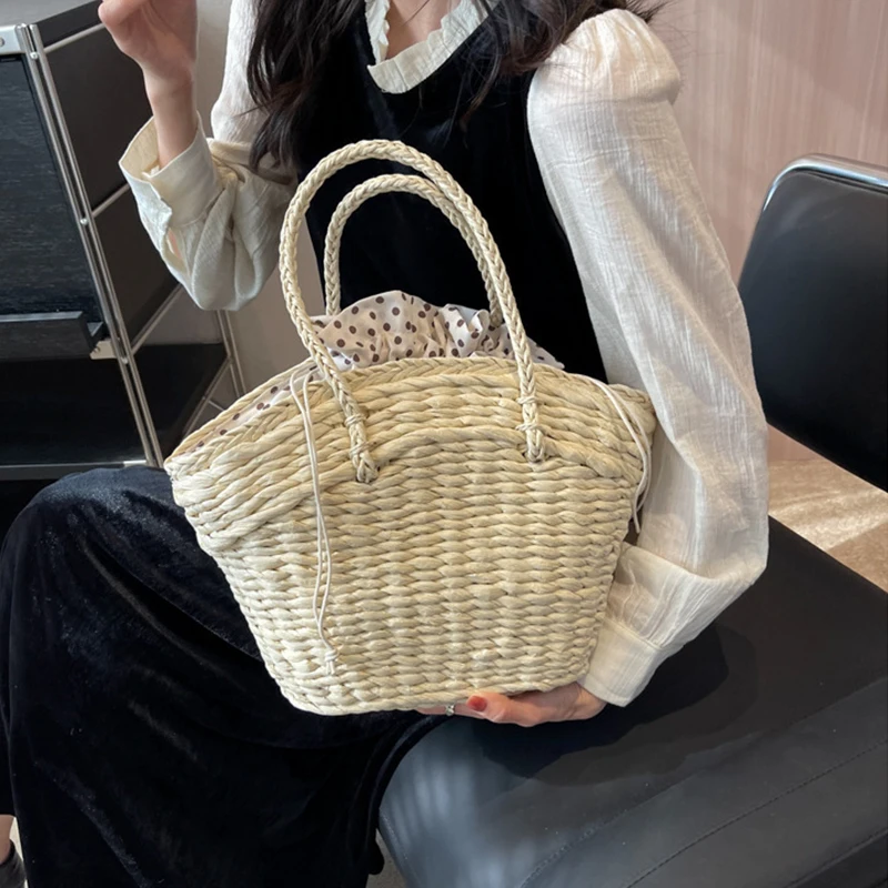Straw Beach Bag Weave Shoulder Bag Summer Tote Handbags Woven Top Handle For Women Girls Holiday Travel