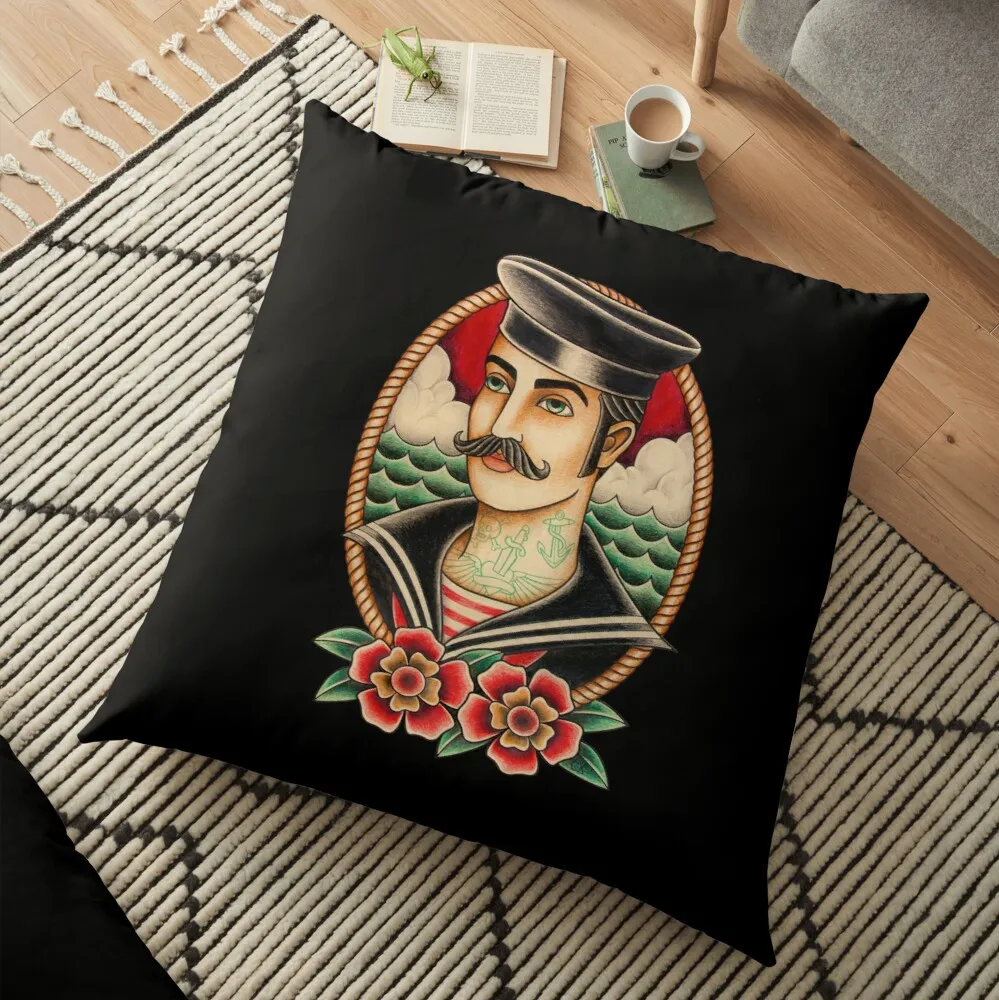 

Sailor Tattoo Floor Pillow Decorative Cushions For Luxury Sofa