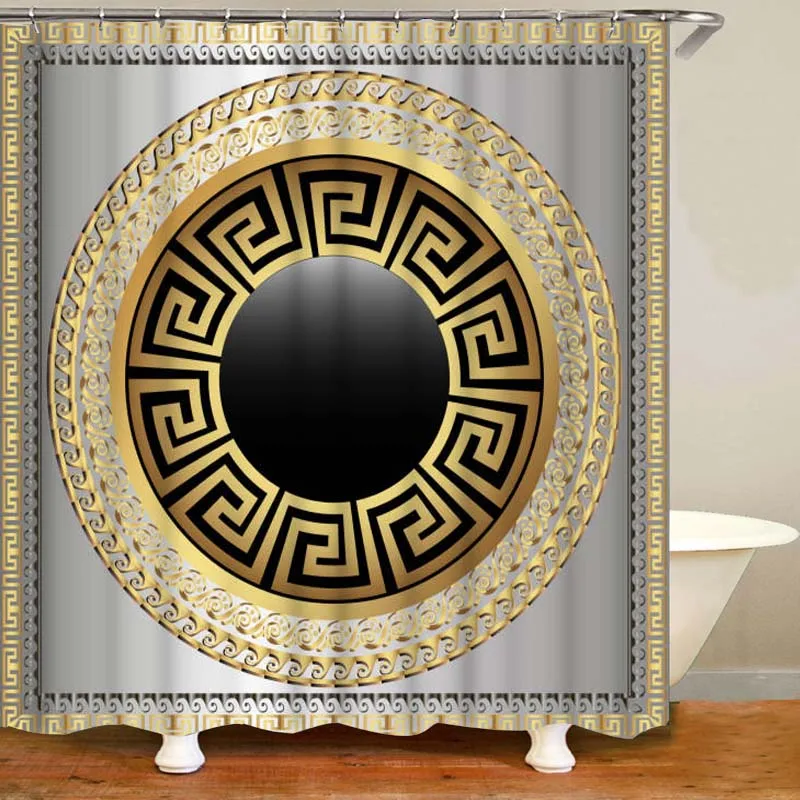 Geometric Grecian Key Meander Mandala Pattern Shower Curtain and Rug Set Bathroom Mats Rugs shower curtains