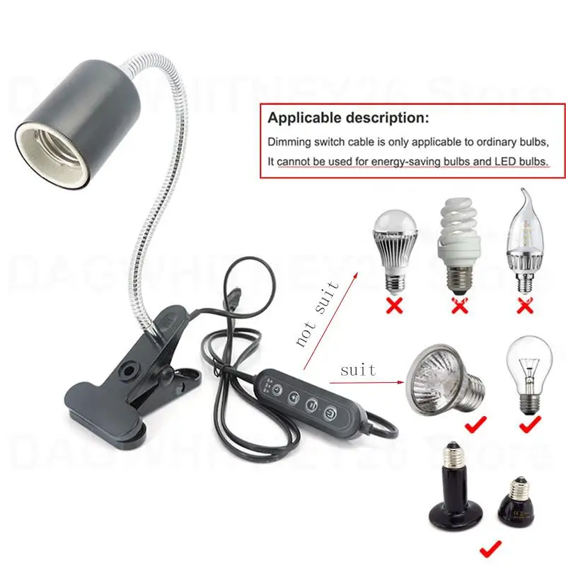 E27 Base Light Clip Holder Per Pet Turtle Bulb Riscaldamento Ceramic Timing Dimming Ac Swich Presa Per Cavo Di Alimentazione Flessibile Gooseneck U26