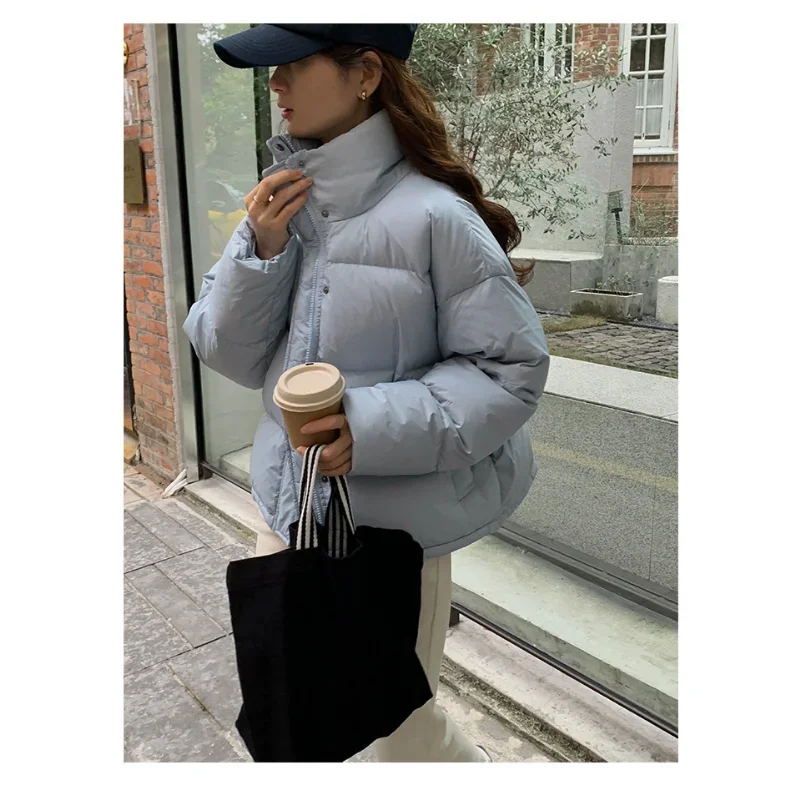Short Down Coat Women Stand Collar Jackets 90% White Duck Thick Winter Loose Coats Khaki Apricot Overcoats Warm Clothes Ladies