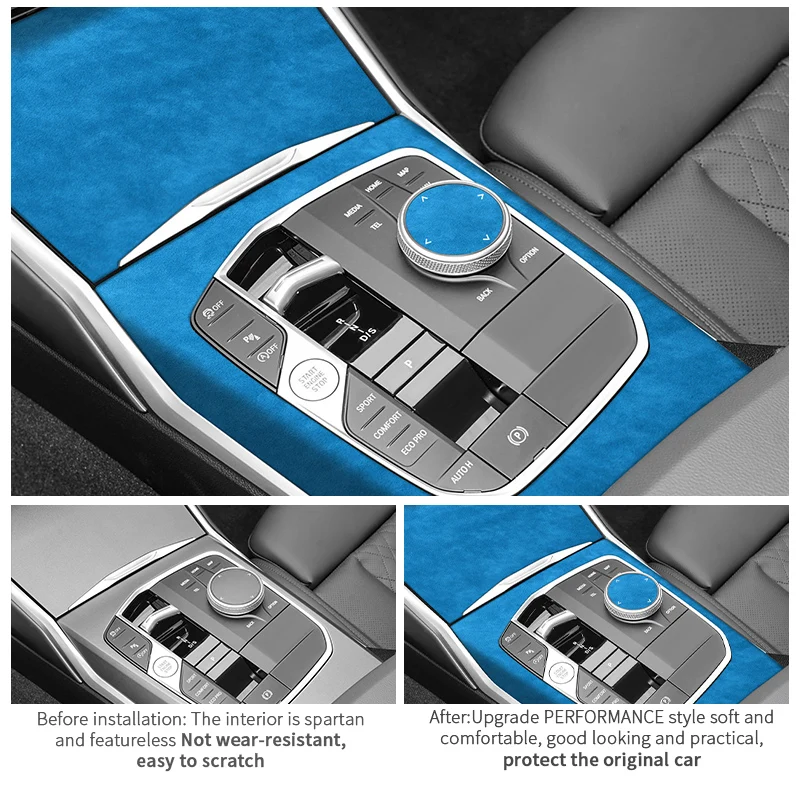 BMW 3시리즈 G20 G21 G28 센터 콘솔 패널 및 노브 커버 트림 프레임 스티커 (알칸타라 소재) 자동차 실내 커스텀 액세서리