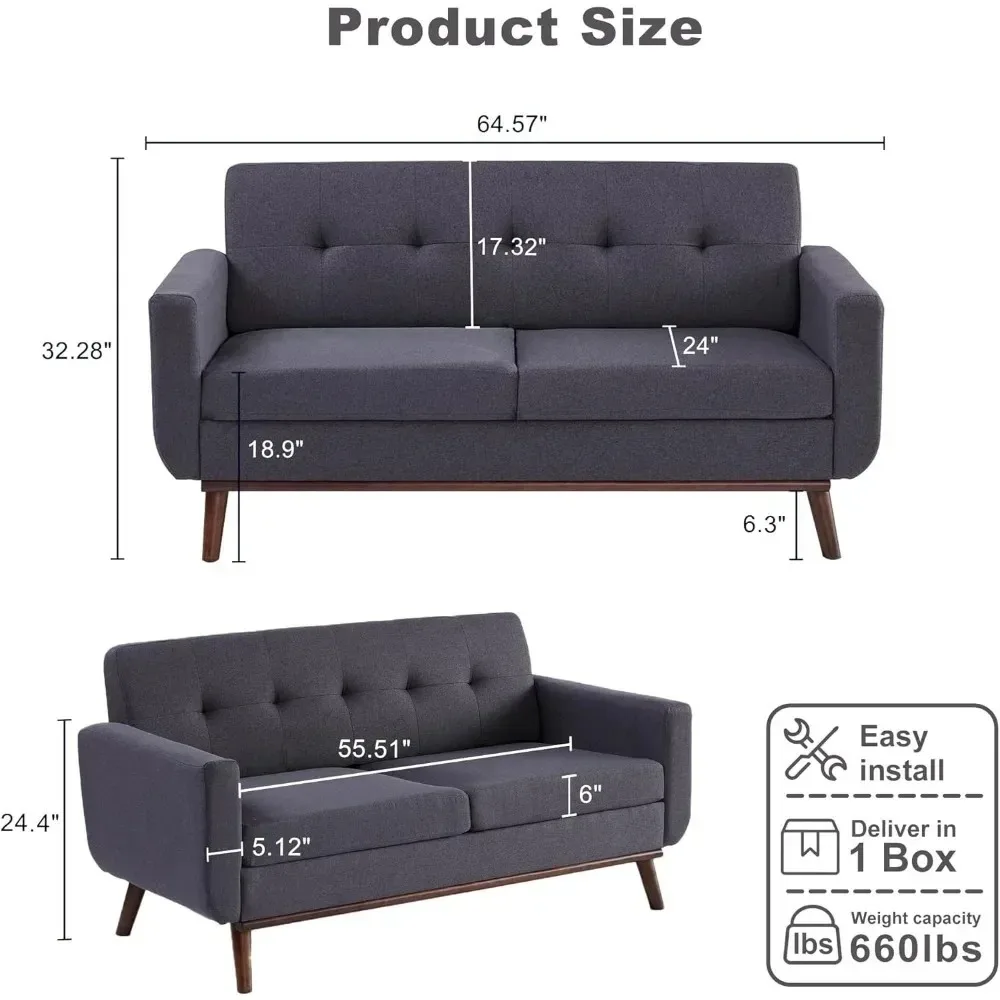 mid Century Modern Loveseat Sofa 65 3