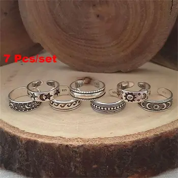 7 Pcs/Set Jewelry Opens Moon Sun Star Toe Rings Bohemia Foot Ring Set Vintage