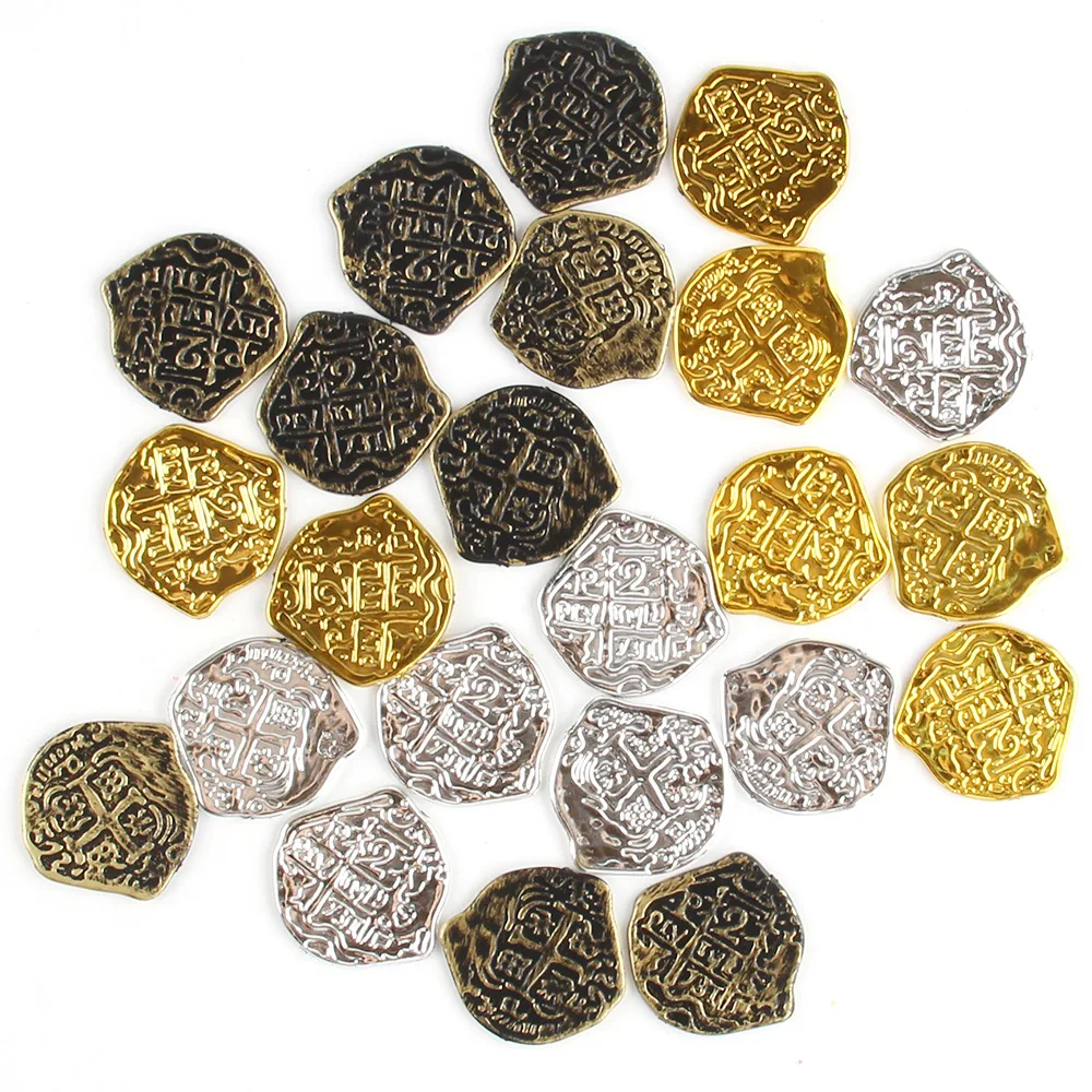 100PCS European Treasure Spain Doubloon Gold Coin Props Caribbean Series Pirate Movie Coin Difference Colors Coins Treasure Game