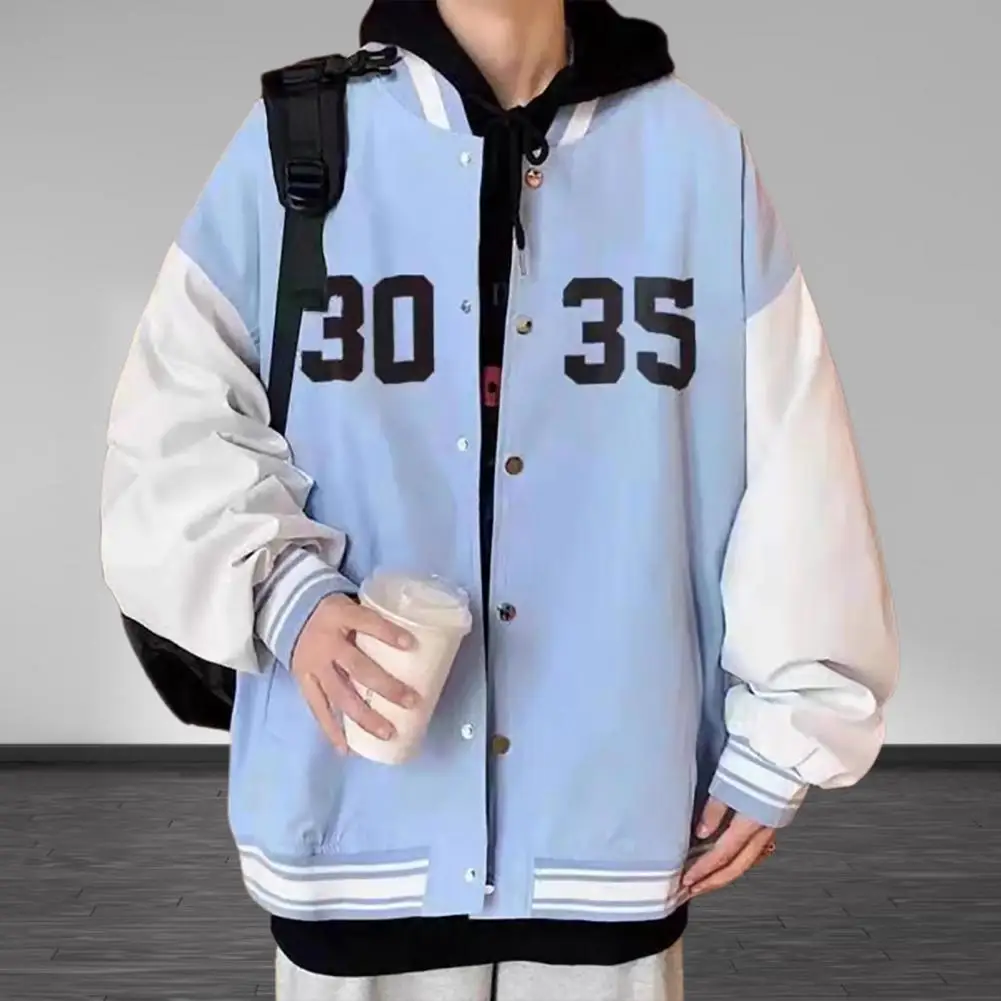 

Trendy Soft Fabric Fall Spring Jacket Breathable Men Spring Coat Elastic Cuff Men Baseball Coat Men Garment