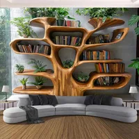 Tree Bookshelf Tapestry Multiple Sizes 2D Print Nordic Tree Plants Reading Theme Polyester Living Study Reading Nook Calm 3