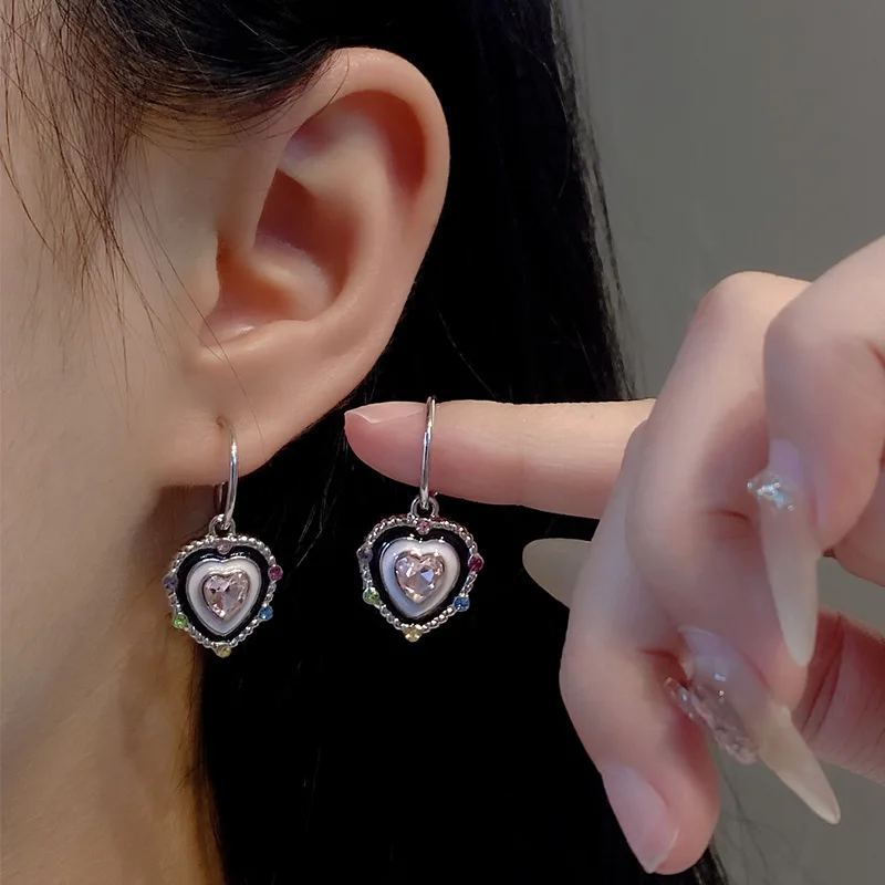 Goth Harajuku Vintage Peach Heart Fairy Angel Moon Pendant Earrings Women Egirl Trendy Aesthetic Y2K Jewelry Accessories pendant earrings