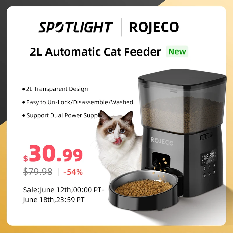  ROJECO Automatic Cat Feeder Pet Smart Cat Food Kibble Dispenser Button Version Smart Control Auto Feeder For Cat Dog Accessories 