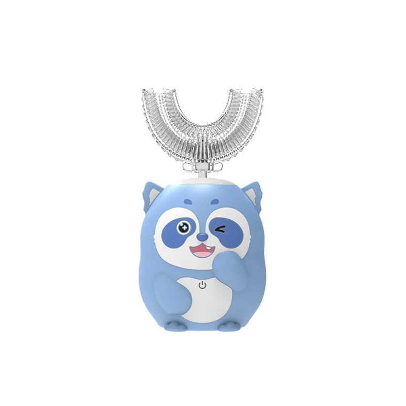 thumbnail image 1 of Cepillo de dientes eléctrico sónico automático para niños de 360° con patrón de dibujos animados, cepillo de dientes ultrasónico de silicona en forma de U para niños, luz azul, 1 of 5