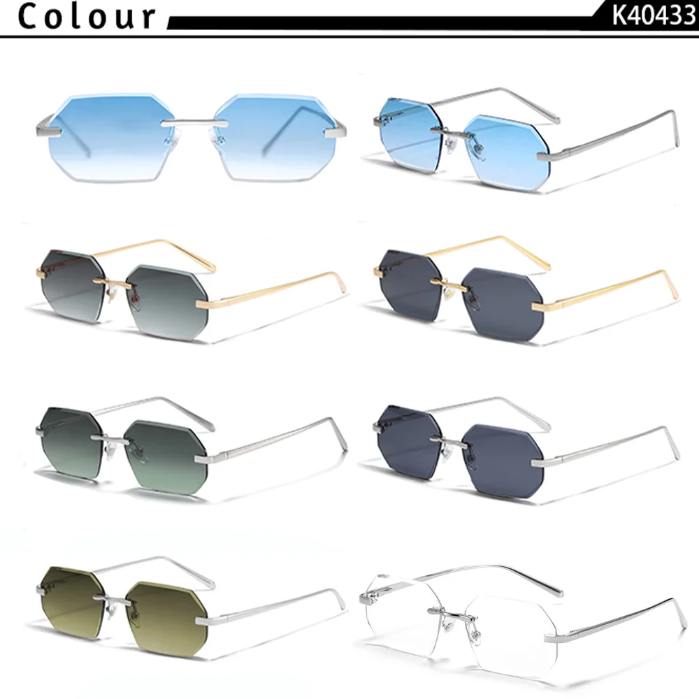 CATERSIDE Männer Rahmenlose Sonnenbrille Polygonale Linsen Metall Tempel Retro Personalisierte Design Brillen Festival Geschenk Gläser UV400 – Detail 1