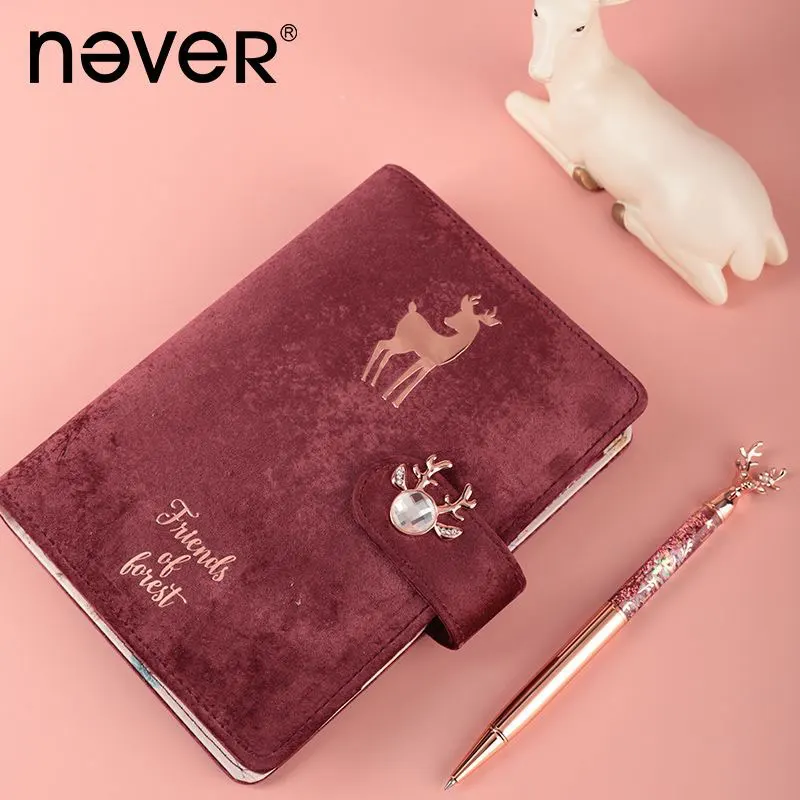 Nunca Yiwi-feliz Natal Elk Veludo Planejador Capa a6 Folhas Soltas Binder Diário Notebook Gift Packing Alta Qualidade Capa de Veludo Azul Vermelho - Imagem 5