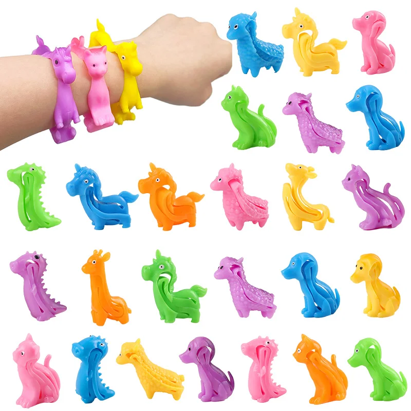 5/10/20Pcs Funny Animal Dinosaur Bracelet Stress Relief Sensory Toy Kids Birthday Party Favors Pinata Filler Baby Shower Wedding