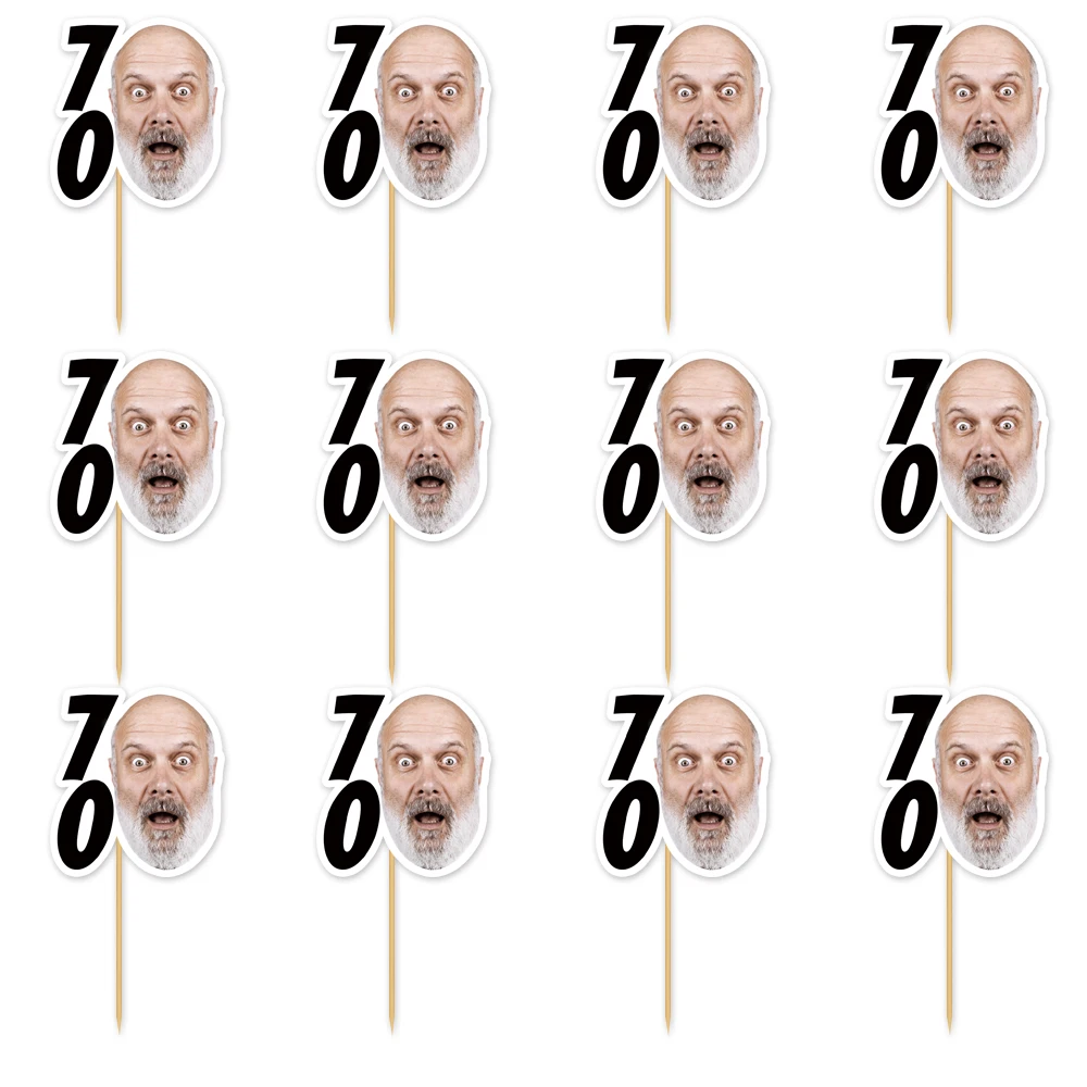Benutzerdefinierte 30 40 50 60 70 Jahre Geburtstag Foto Banner personalisierte 30. Geburtstag Gunsten Cupcake Topper Strohhalme Aufkleber Geburtstag Dekor – Detail 7