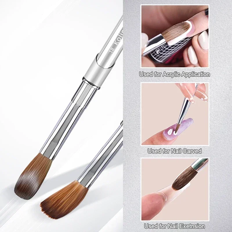 TIANMI 100% Pure Kolinsky Nail Brush Silver UV Gel Polish Nail Art Extension Builder Manicure Nail Pen Painting Drawing Brushes 3