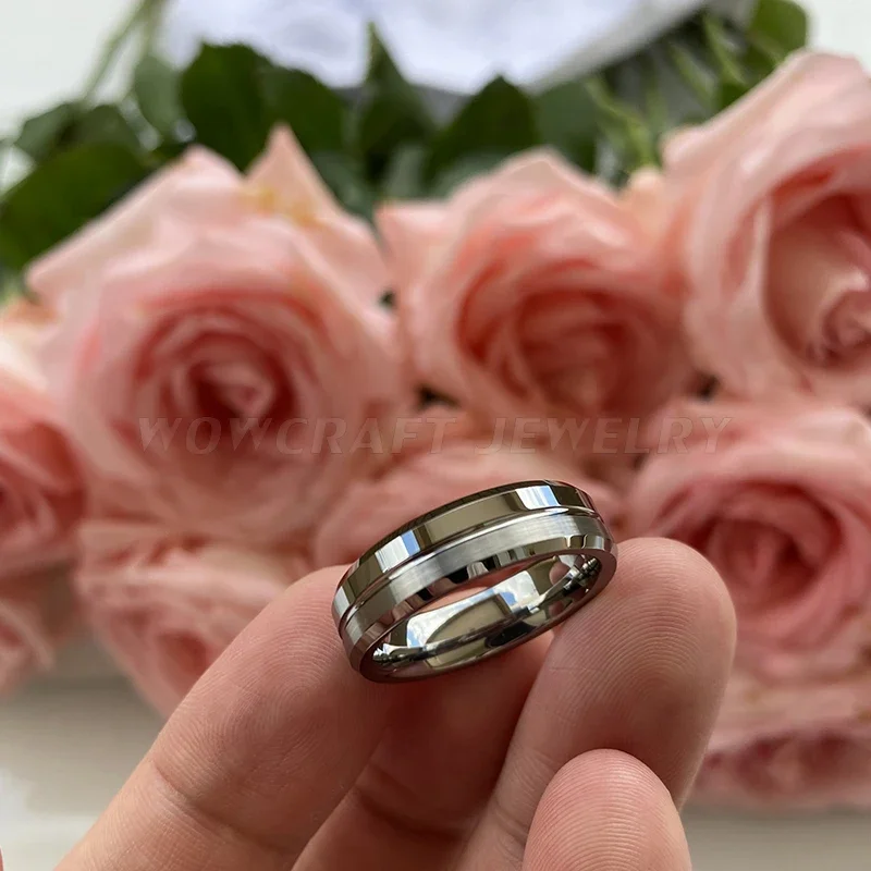 6mm Cool Design Wedding Band Tungsten Carbide Ring Beveled Edges Polished Brushed Half Comfort Fit Wear