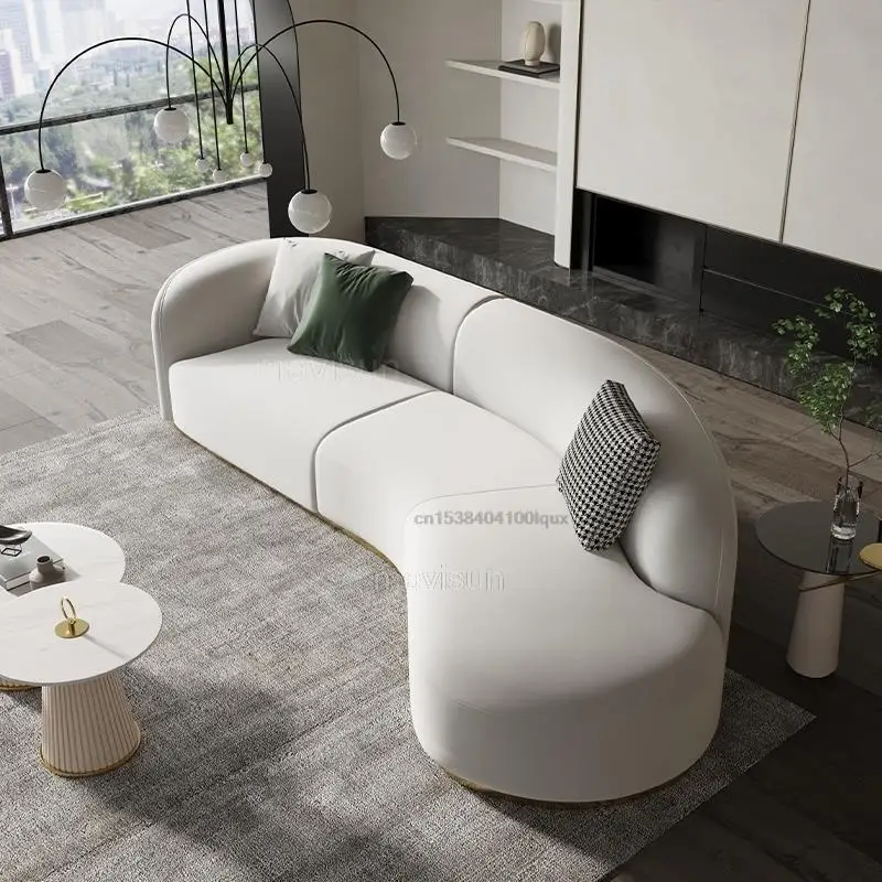 Arc Shape Modern Luxury Technology Flannel Corner Sofas For Living Room Home Furniture Chaise Golden Metal Frame