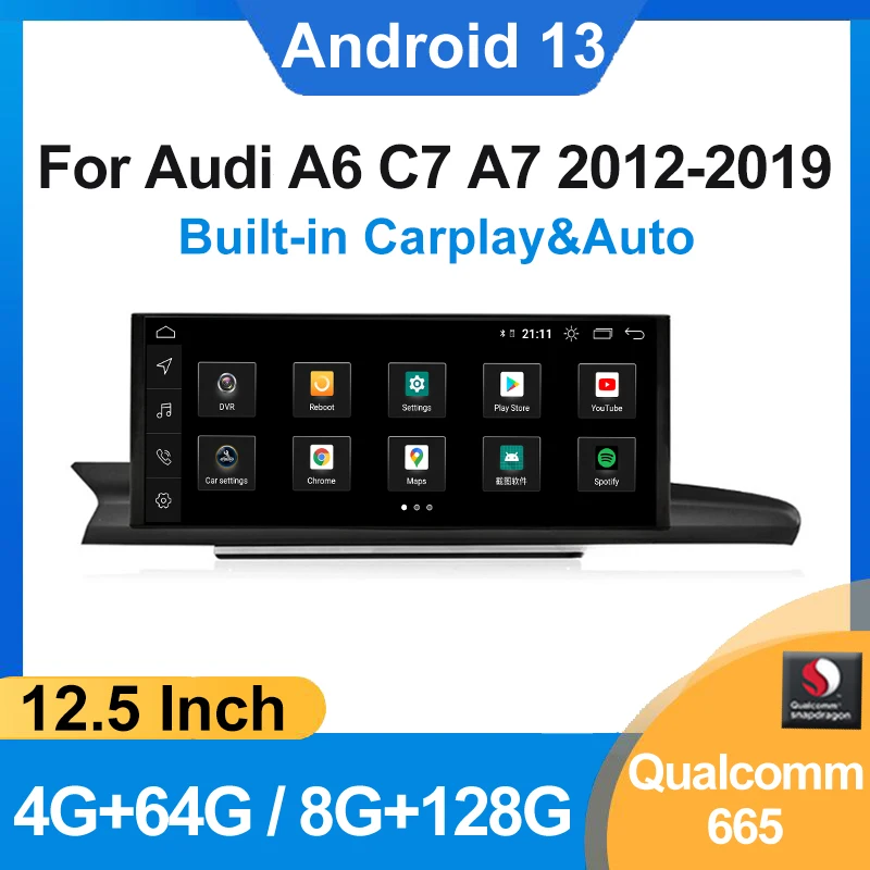 

12,3 "Snapdragon 665 1920*720 IPS сенсорный экран 8 ядер Carplay Android 13 авто для Audi A6 C7 2012-2019 GPS Радио Видео DVD 4G