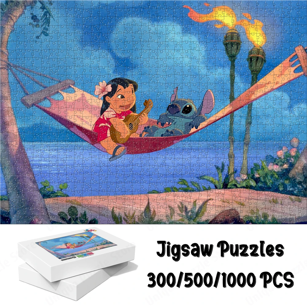 Quebra-cabeças 300/500/1000 pçs puzzles de madeira disney lilo & stitch  parede arte cartaz