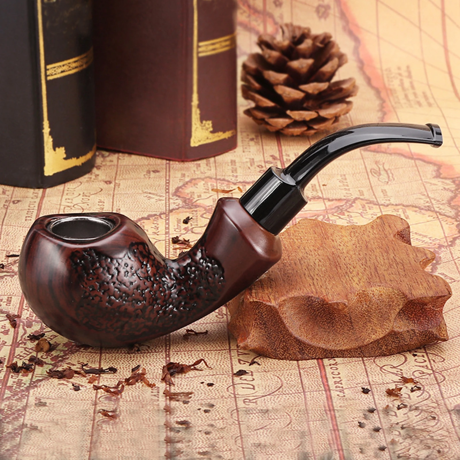 1pc Short Handle Resin Wooden Curved Pipe, Pipe for Smoking, Tobacco Pipe Smoking Accessories for Beginners