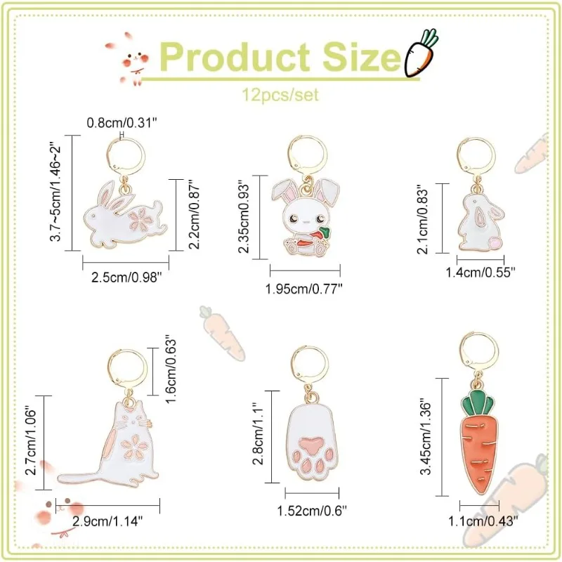Carrot Rabbit Stitch Markers Carrot/Rabbit/Cat/Paw Alloy Enamel Stitch Marker Charms Locking Marker 12 Pcs 6 Styles