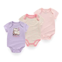 Kiddiezoom 3 Pcs/Lot Uniex Fashion Casual Cute Short Sleeve Baby Boy Girl Bodysuits Soft Infant Onesies 5