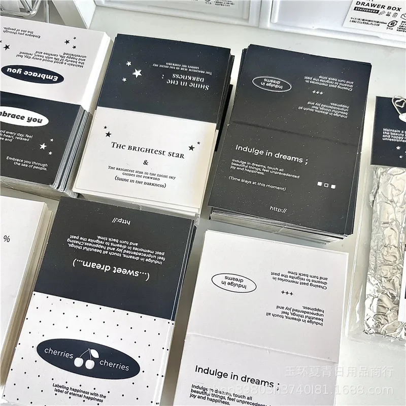 Fashion INS Black White Advanced Sense Simple Card Head Kpop Idol 3inch Photocard Packing DIY Decor Paper English Card Tag 40Pcs