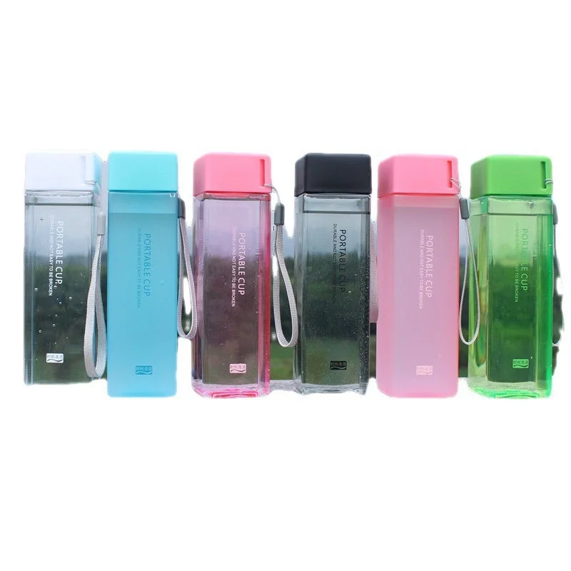 

1 Piece Transparent Square Plastic Water Cup Portable Milk Rope Water Cup Sports Cup Outdoor Cold Juice Water