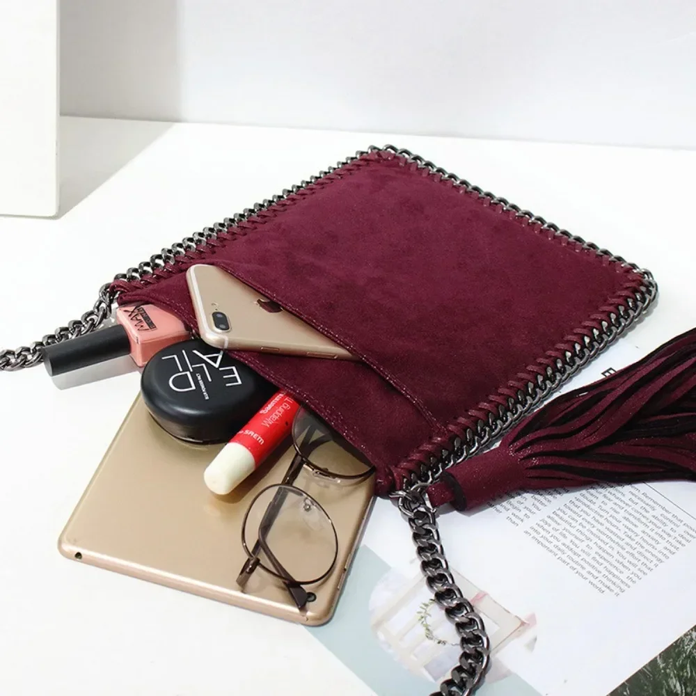 Vegan PU Leather Crossbody Sling Bag Women Luxury Designer Fashion Chain Tassel Shoulder Bag Female Casual Vintage Messenger Bag