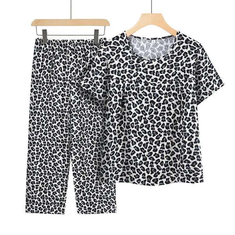 Lässiger Eisseidenanzug, lockerer Anzug in großer Größe, kurzärmeliges Oberteil, lockerer zweiteiliger Anzug, Übergröße, Sommeroutfits, Pijamas Feminino – Detail 15
