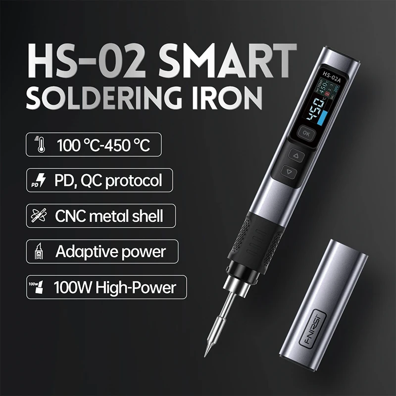 Electric Soldering Iron Soldering Iron FNIRSI HS-02 TYPE-C Electric Soldering Iron Adjustable Temperature Portable Digital Solder Station Tips 100W HS-02A HS-02B