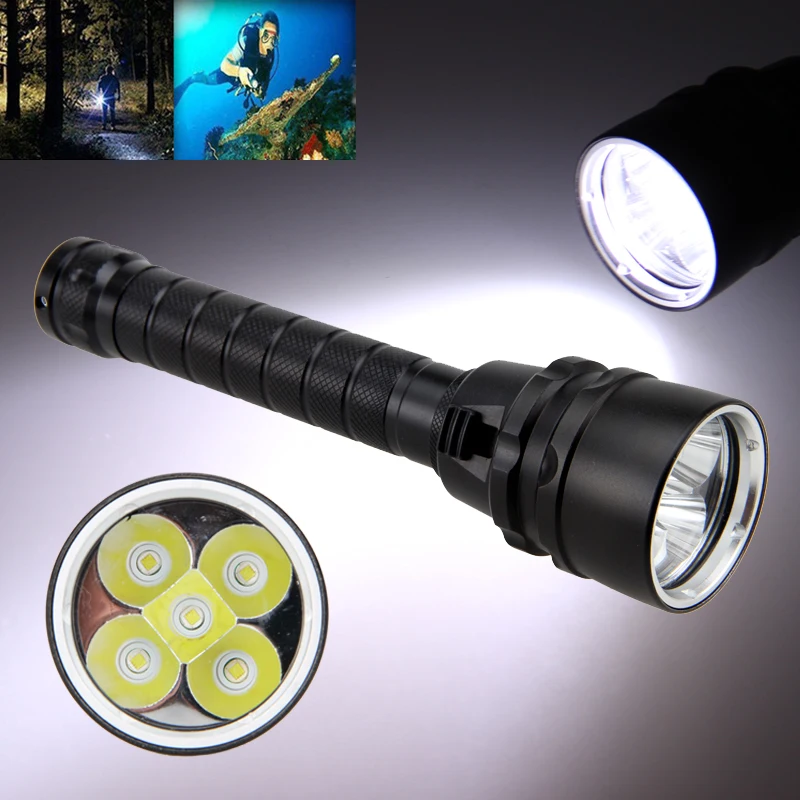 Super Bright Diving Flashlight IP68 Highest Waterproof Rating Professional Powered by 2 Green 18650 Battery USB Light Charger