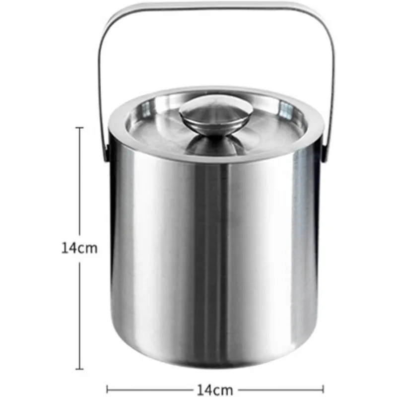 1300ML Stainless Steel Ice Bucket Double Wall Ice Bucket with Lid Insulated with Handle Champagne Beer Wine Cooling