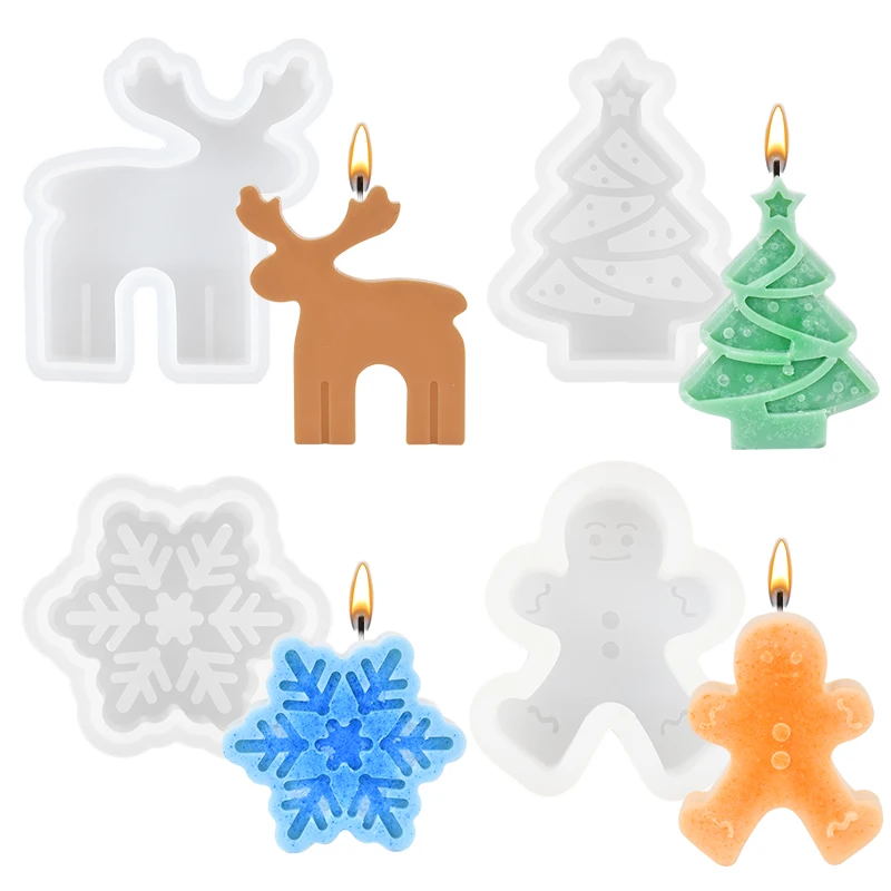 Christmas Silicone Candle Molds Snowflake Elk Xmas Tree DIY Home Decoration Craft Ornaments Soap Making Mold Tools New Year Gift