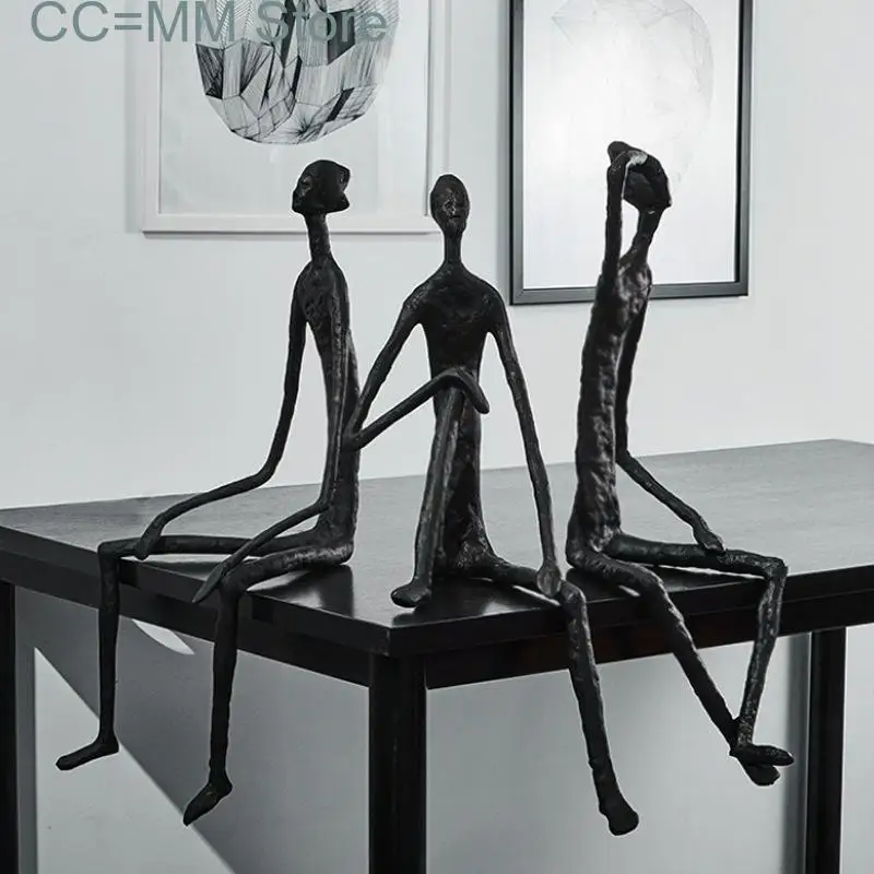 

New Abstract Figures Metal Black Portrait Sculpture Seated Figure Handicraft Statue Cast Iron Furnishings Decoration Accessories