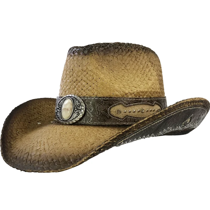 Neue männer Vintage Western Cowboy Hut Handgemachte Stroh Weben Strand Sonnenhut Gentleman Cowgirl Jazz Hut Sombrero Hombre – Detail 17