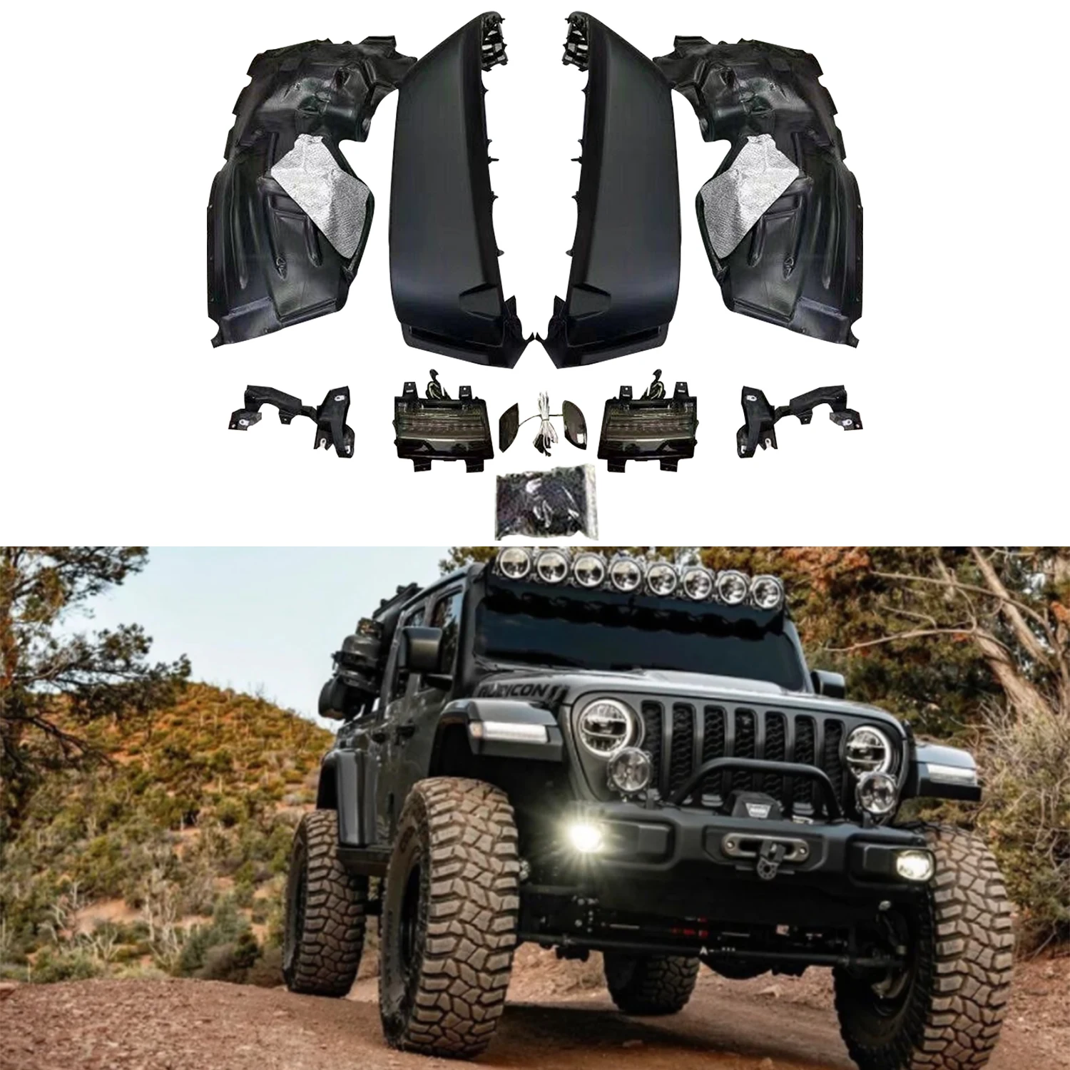 

SXMA JT1015 ABS High Wheel Eyebrow Front Rear Fender Flare With LED LAMP for For Jeep Gladiator JT 2020++