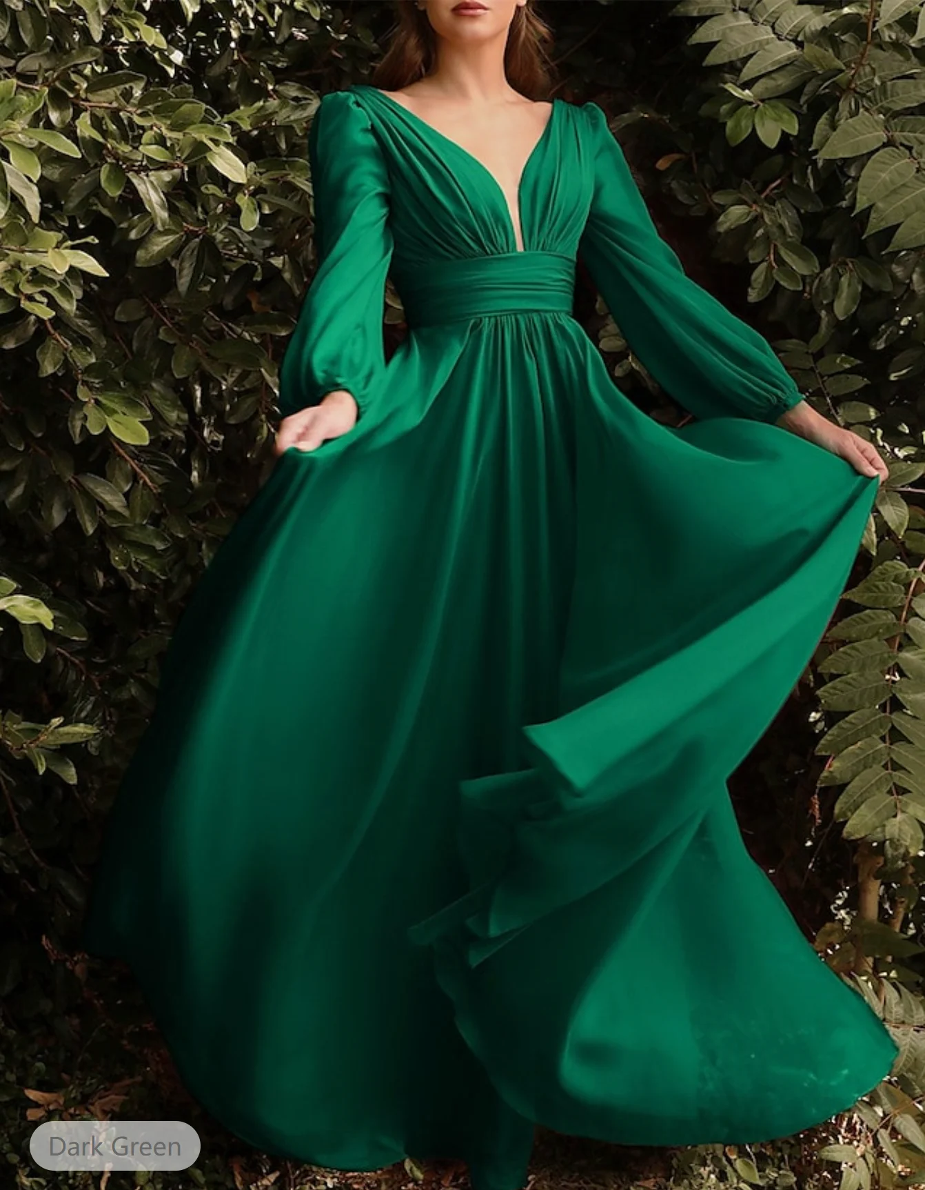 A-Line Bridesmaid Dress V Neck Long Sleeve Blue Floor Length Chiffon with Ruching / Solid Color